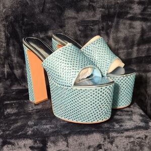 Elegant  Studded Sky Blue Platform Sandals